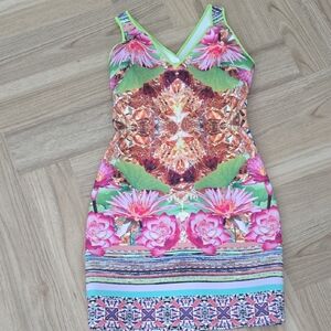 Clover Canyon Pink and Green Floral Mini Dress Medium